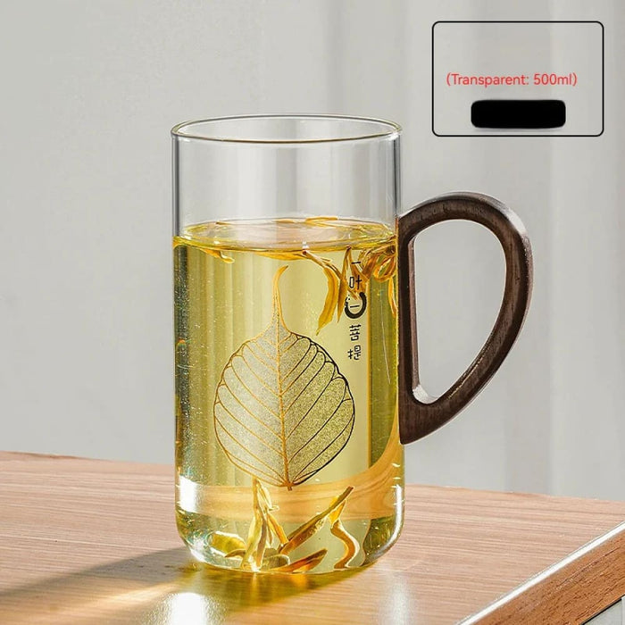 500ml Glass Coffee Mug with Wooden Handle