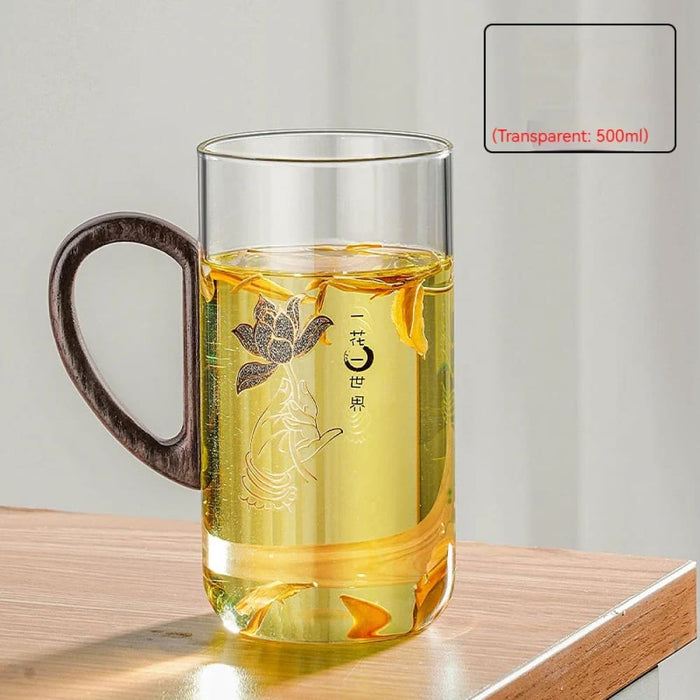 500ml Glass Coffee Mug with Wooden Handle