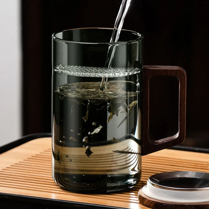 500ml Glass Coffee Mug with Wooden Handle
