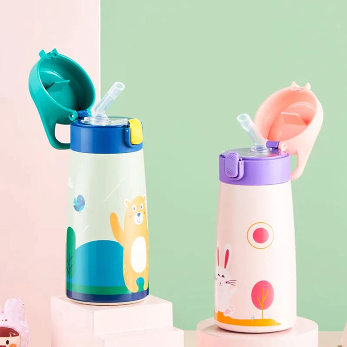500ml Stainless Steel Coffee Cup With Straw For Kids