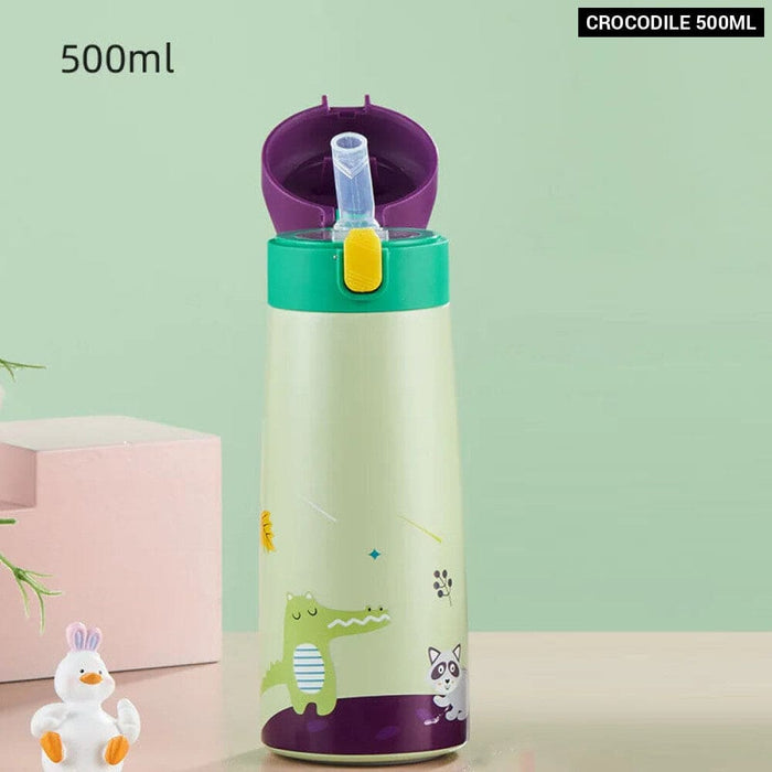 500ml Stainless Steel Coffee Cup With Straw For Kids