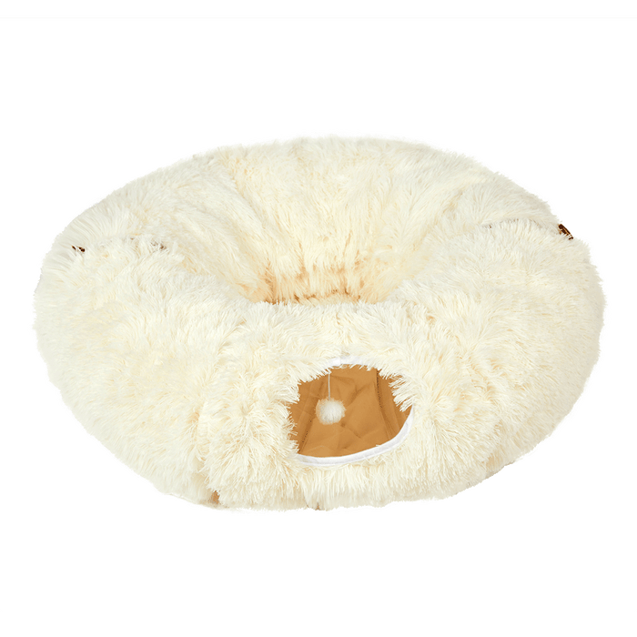 Goslash Picks Cat Tunnel Foldable Fluffy Plush Play Tube Beige