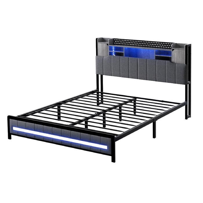 Queen Bed Frame With Storage Headboard Rgb Led