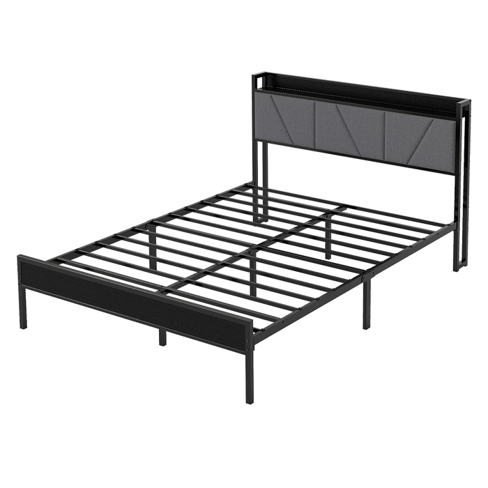 Goslash Picks Double Bed Frame Steel Base With Headboard Grey
