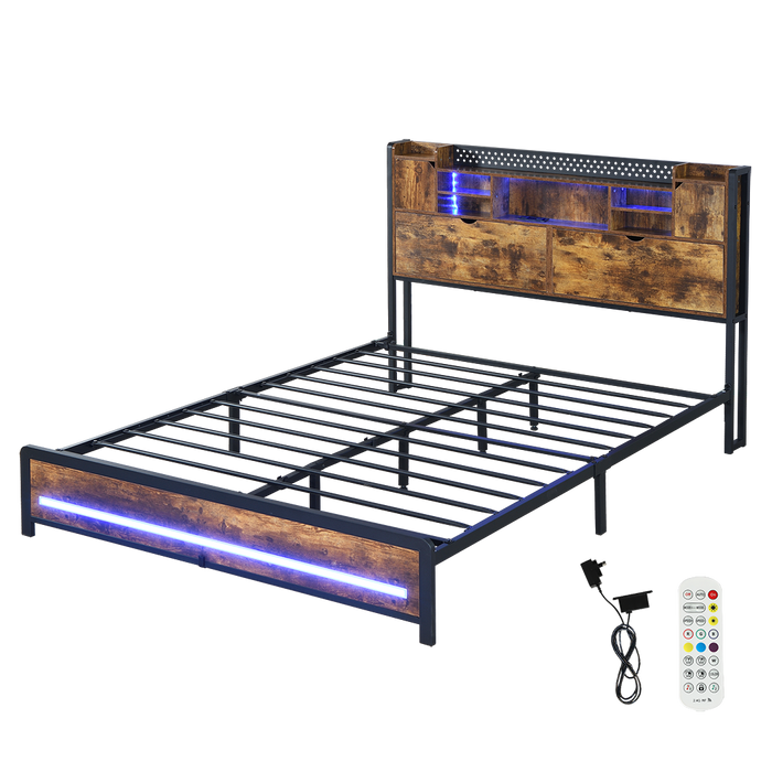 Queen Bed Frame Storage Headboard Industrial