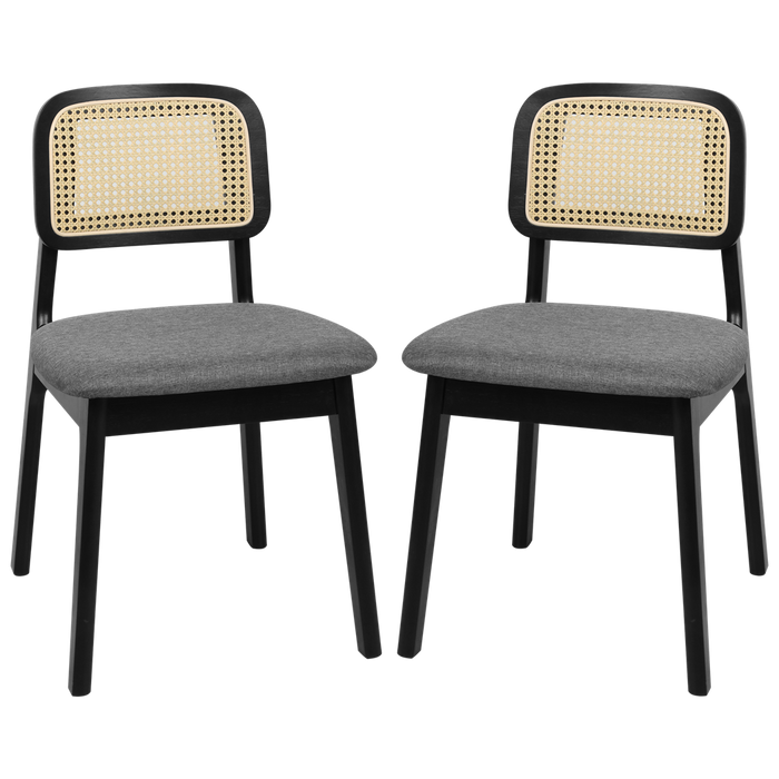 Goslash Picks 2X Dining Chair Wood Rattan Armless Black