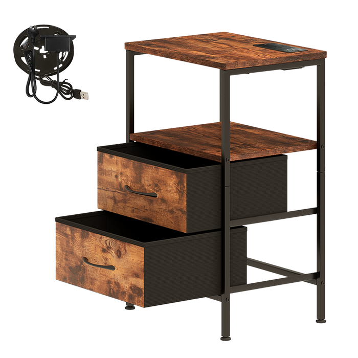 Goslash Picks Led Bedside Table With 2 Drawers Power Outlets