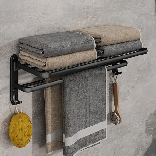 50cm Matte Black Folding Towel Holder with Hook