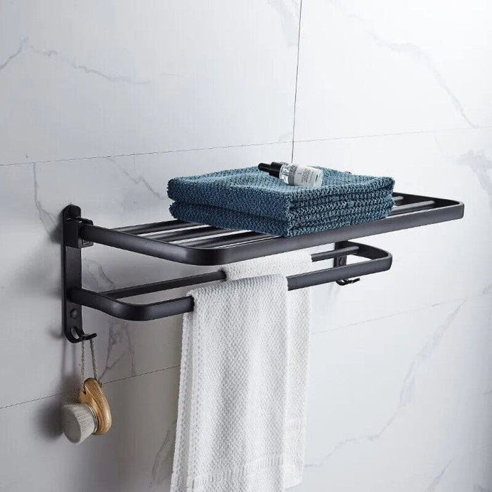 50cm Matte Black Folding Towel Holder with Hook