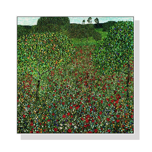 50cmx50cm Field of Poppies by Gustav Klimt White Frame