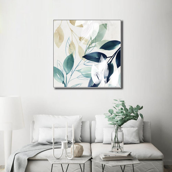 50cmx50cm Watercolour Style Leaves 2 Sets White Frame