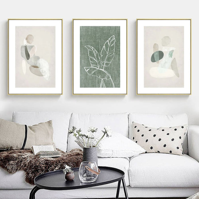 50cmx70cm Abstract Body And Leaves 3 Sets Gold Frame Canvas