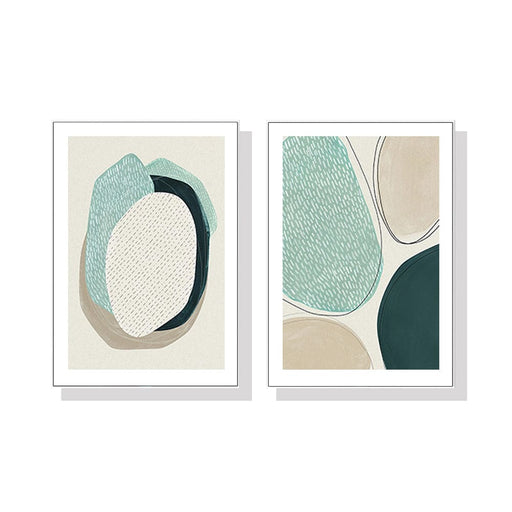 50cmx70cm Abstract Green Circle 2 Sets White Frame Canvas