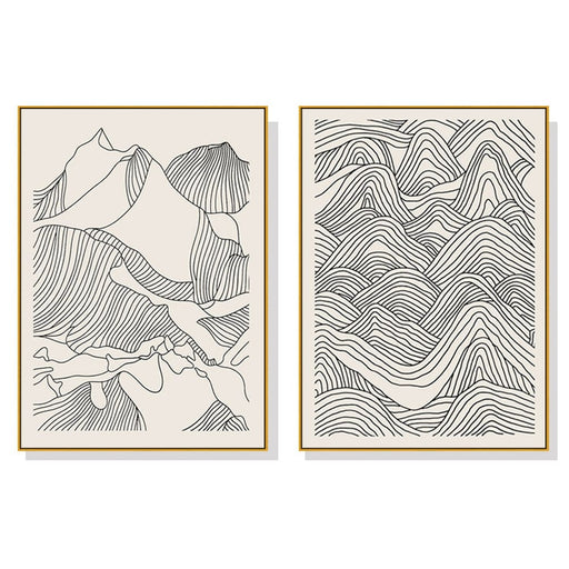 50cmx70cm Line Art Mountain 2 Sets Gold Frame Canvas Wall
