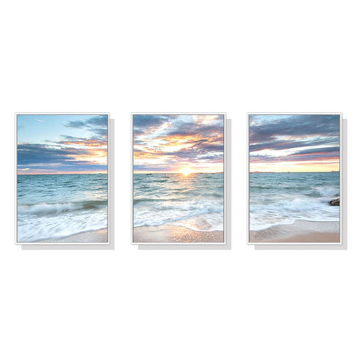 50cmx70cm Sunrise by the Ocean 3 Sets White Frame Canvas