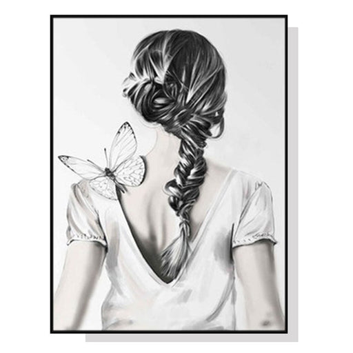 50cmx70cm Woman Back With Butterfly Black Frame Canvas Wall
