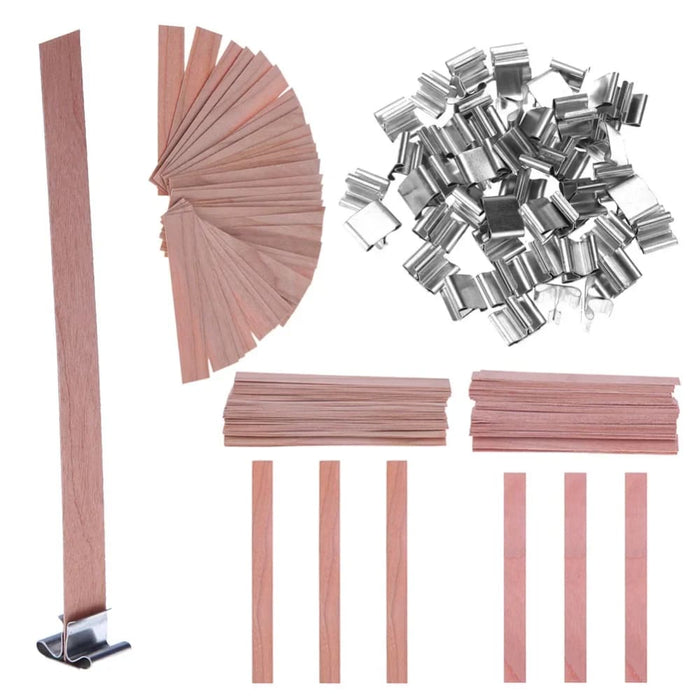 50pc Wooden Candle Wick Kit with Clip Base for Diy Making