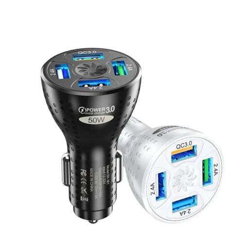 50w 4 Port Usb Car Charger for Iphone Xiaomi Huawei