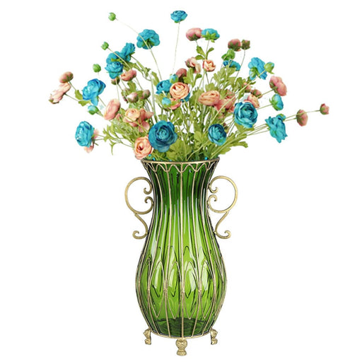 51cm Green Glass Tall Floor Vase With 12pcs Artificial Fake