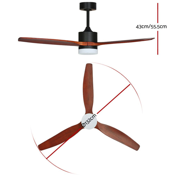 52’’ Ceiling Fan Led Light Remote Control Wooden Blades