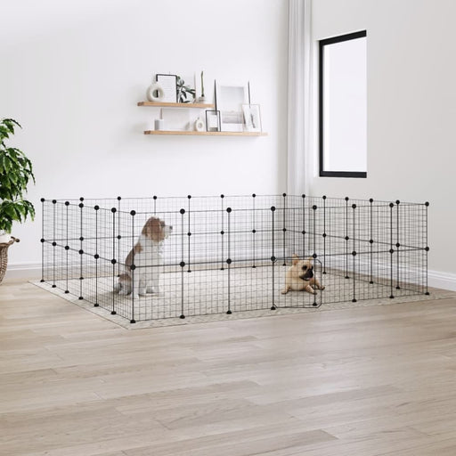 52-panel Pet Cage With Door Black 35x35 Cm Steel Tooabao