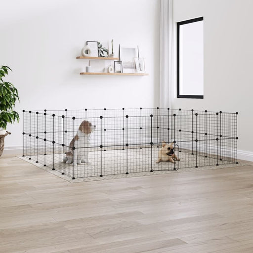 52-panel Pet Cage with Door Black 35x35 Cm Steel Tooabao