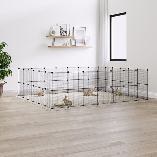 52-panel Pet Cage With Door Black 35x35 Cm Steel Tooabai