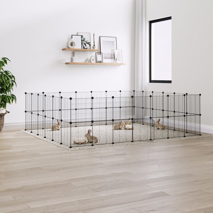 52-panel Pet Cage With Door Black 35x35 Cm Steel Tooabai