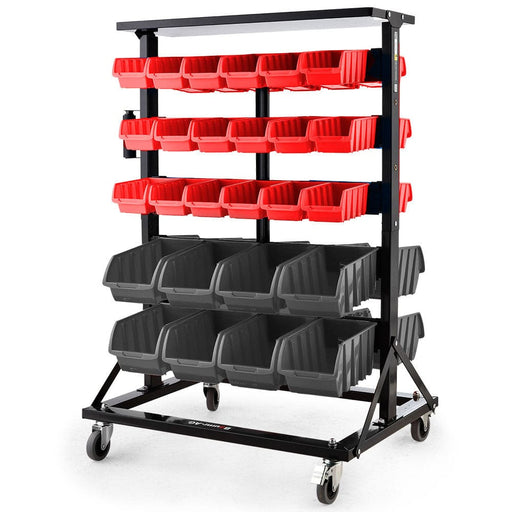 52 Parts Bin Rack Storage System Mobile Double - sided - Red