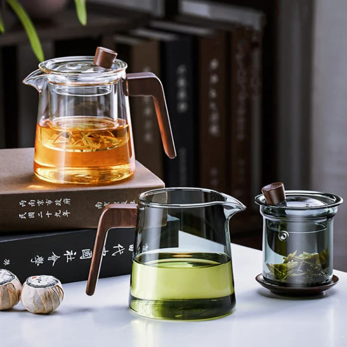 530ml Retro Glass Teapot Set With Wood Handle And Filter