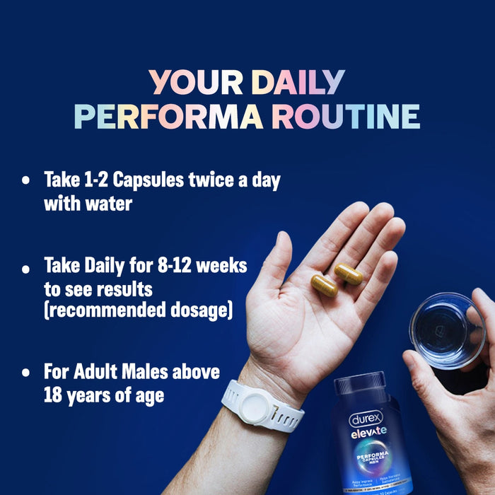 Durex Elevate Performa - Herbal Performance Capsules for Men - 30 Capsules