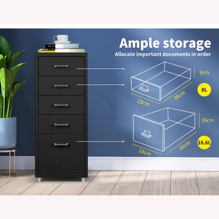 Goslash Picks 5 Drawers Portable Cabinet Rack Storage Steel Stackable Organiser Stand Black