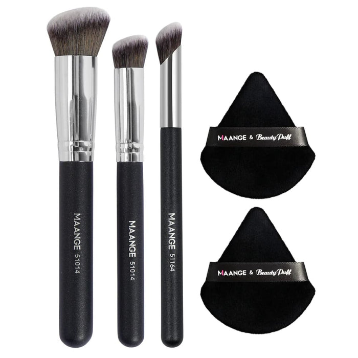 5pc Makeup Brush And Puff Set For Eyes Face
