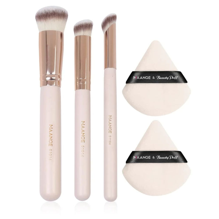 5pc Makeup Brush And Puff Set For Eyes Face