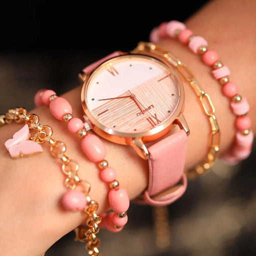 5pcs Set Womens Fashion Quartz Watch Female Clock Geometry