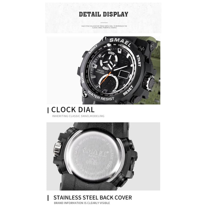 6 in 1 Men’s 50m Waterproof Dual Time Digital Sport Wrist