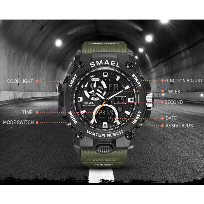 6 in 1 Men’s 50m Waterproof Dual Time Digital Sport Wrist