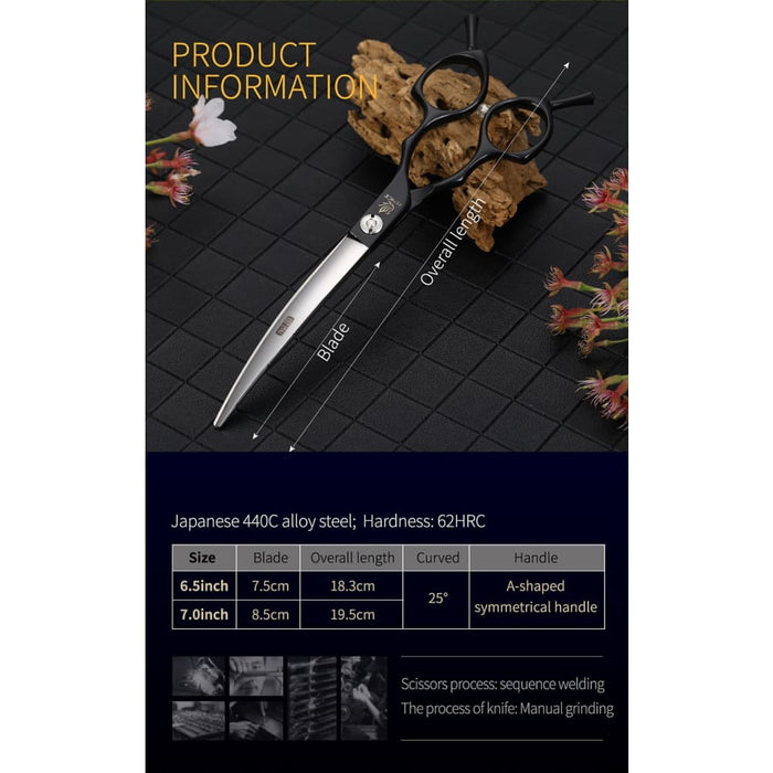 6.5 7.0inch Jp440c Curved Thinning Straight Scissors Dog