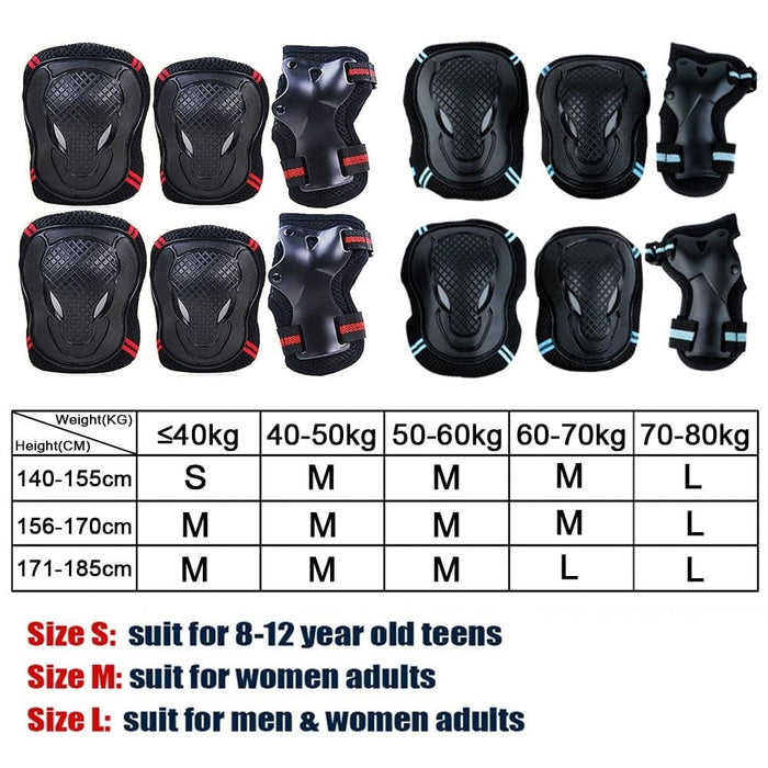 6 Pcs Knee Elbow Pads Wrist Guards Safety Protective Gear