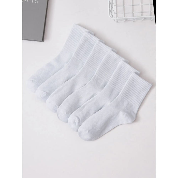 6 Pairs Unisex Middle Tube Socks White Black Sweat