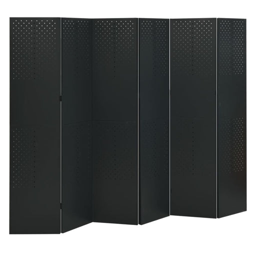 6 - panel Room Divider Black 240x180 Cm Steel Ttpkba