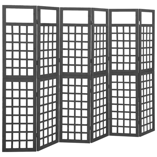 6 Panel Room Divider Trellis Solid Fir Wood Black Gl53165