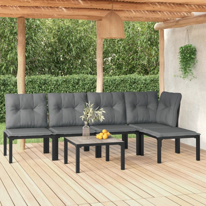 6 Piece Garden Lounge Set Black and Grey Poly Rattan Toniial