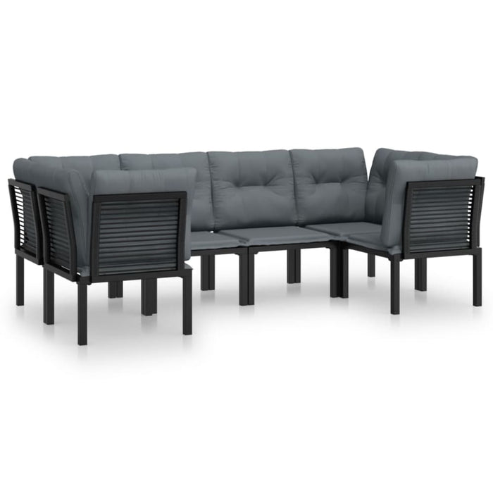 6 Piece Garden Lounge Set Black and Grey Poly Rattan Toniiln