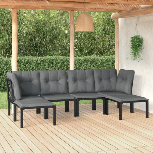 6 Piece Garden Lounge Set Black and Grey Poly Rattan Toniilx