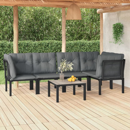6 Piece Garden Lounge Set Black and Grey Poly Rattan Toniipa