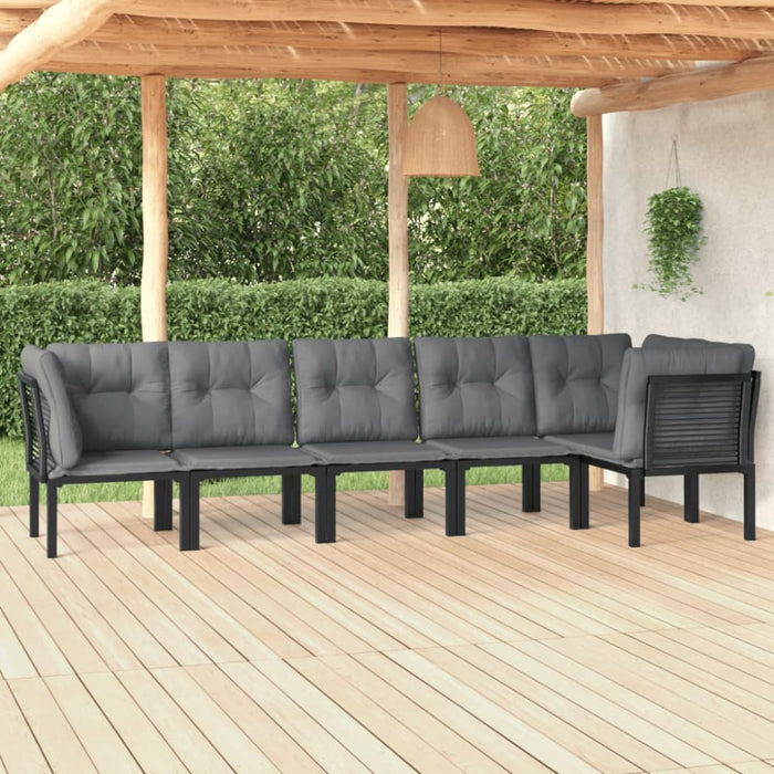 6 Piece Garden Lounge Set Black and Grey Poly Rattan Toniipp