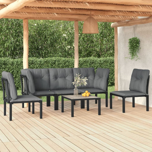 6 Piece Garden Lounge Set Black and Grey Poly Rattan Toniiti