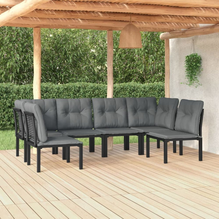 6 Piece Garden Lounge Set Black and Grey Poly Rattan Toniitn