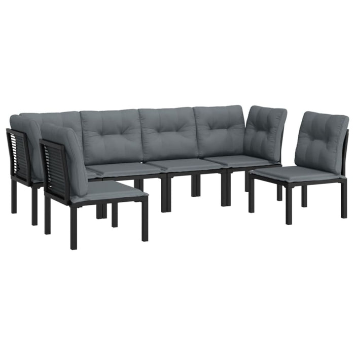 6 Piece Garden Lounge Set Black and Grey Poly Rattan Toniitn